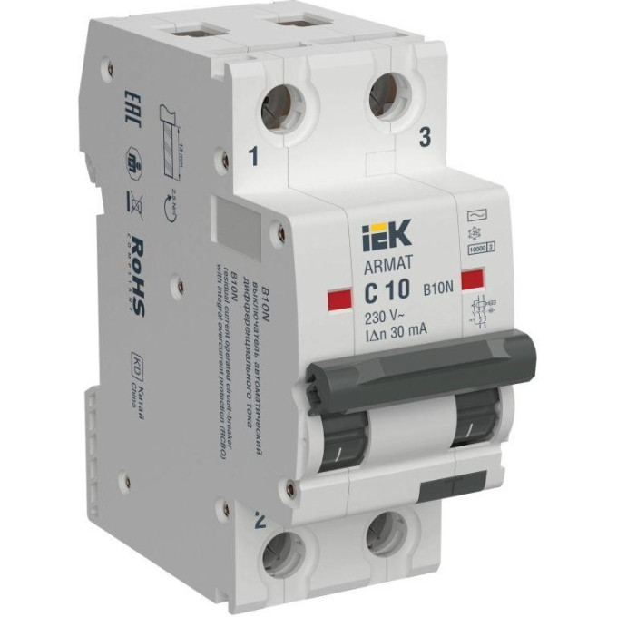 Выключатель автоматический дифференциального тока IEK ARMAT AR-B10N-2-C010C030B10N 2P C10 30мА тип AC